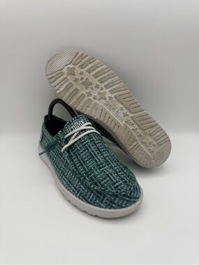 Women's Hey Dude Wendy Crosshatch Jade Blue Green Slip-On Comfort Shoes Size 9